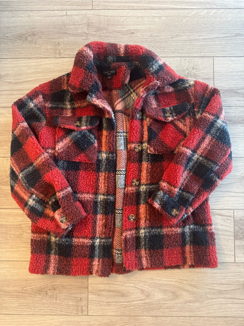 Love Tree Plaid Teddy Sherpa Shacket Jacket Size Medium